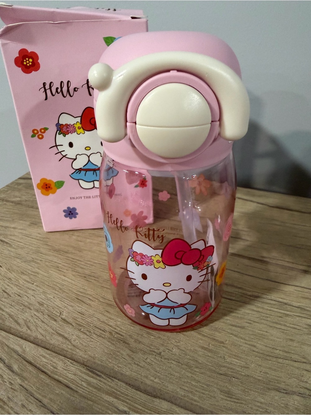 Hello Kitty Pink Small Water Bottle with Straw